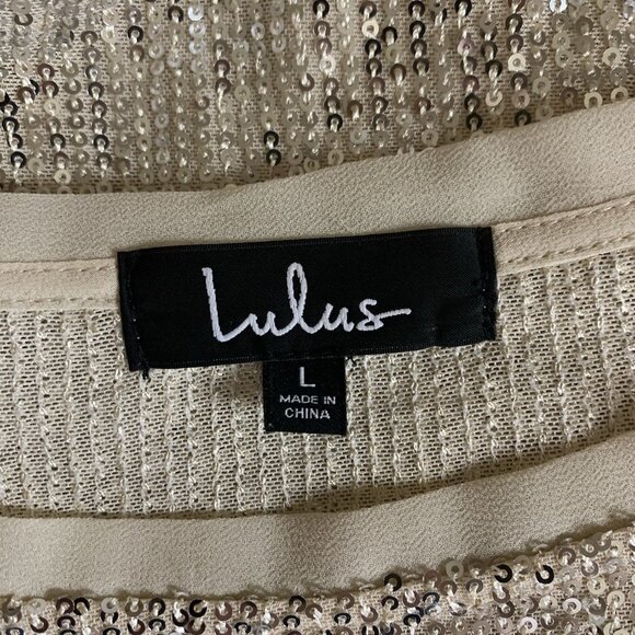 Lulus Gold Sequin Sparkle Long Sleeve Top L Glam Holiday Party Going Out - Picture 3 of 4